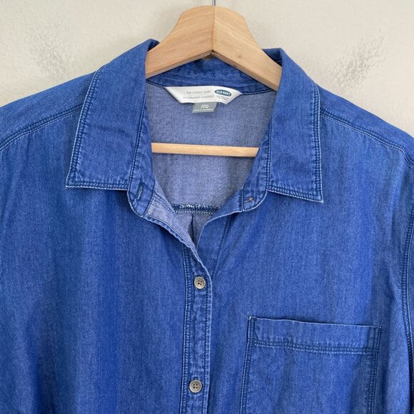Old Navy Womens Plus XXL Blue Classic Button Up Chambray Shirt Long Sleeve Top - Picture 8 of 9